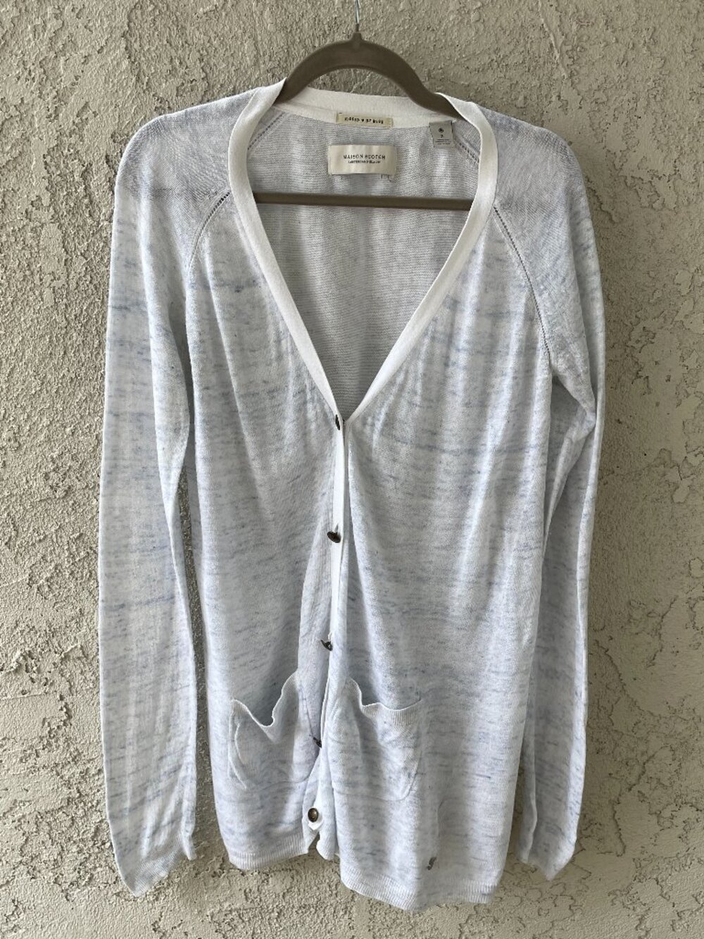 Maison Scotch Amsterdams Blauw Cotton Linen Blend Long Cardigan Size 2 M White